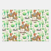 Little Buckaroo Cowboy Jongensnaam Verjaardag 3 Inpakpapier Vel (Voorkant)