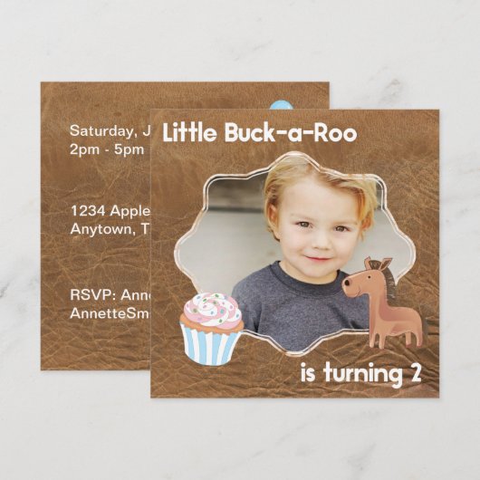 Little Buckaroo Second Birthday Afbeelding Kaart (Voorkant / Achterkant)