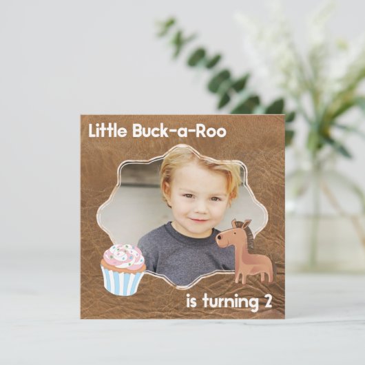 Little Buckaroo Second Birthday Afbeelding Kaart (Staand voorkant)