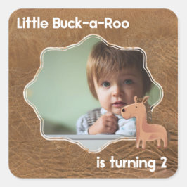 Little Buckaroo Second Birthday Afbeelding Vierkante Sticker
