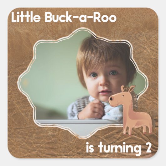 Little Buckaroo Second Birthday Afbeelding Vierkante Sticker (Voorkant)