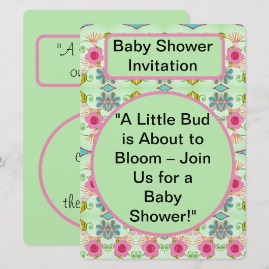 Little Bud is Blooming: Baby shower Kaart (Voorkant / Achterkant)