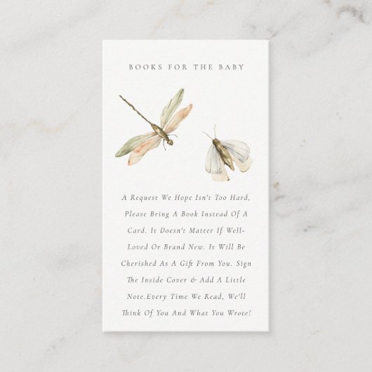 Little Bug Blue Dragonfly Books for Baby shower Informatiekaartje (Voorkant)