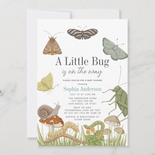 Little Bug Insects Mushroom Boy Baby shower Kaart (Voorkant)