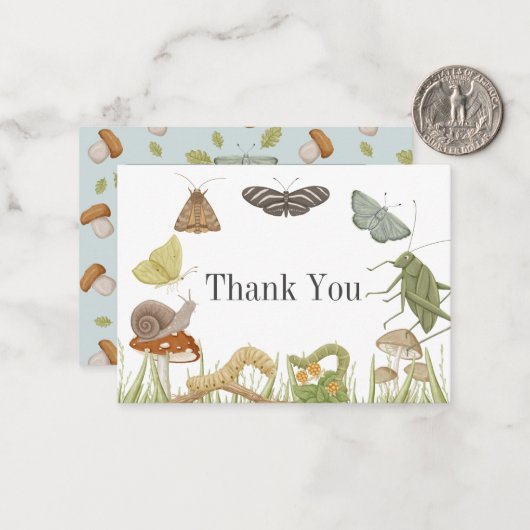 Little Bug Insects Mushroom Boy Baby shower Notitiekaartje (Voorkant / Achterkant in situ)