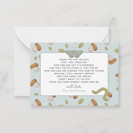 Little Bug Insects Mushroom Boy Baby shower Notitiekaartje (Achterkant)