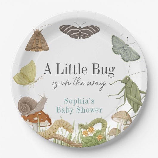 Little Bug Insects Mushroom Boy Baby Shower Papieren Bordje (Voorkant)