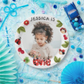 Little Bug Pink Ladybug 1st Birthday Foto Papieren Bordje (Feest)