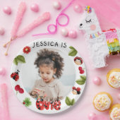 Little Bug Pink Ladybug 1st Birthday Foto Papieren Bordje (Feest)