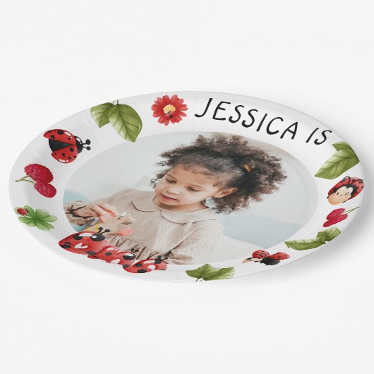 Little Bug Pink Ladybug 1st Birthday Foto Papieren Bordje (Gekanteld)