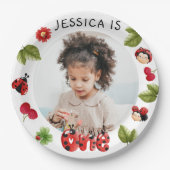 Little Bug Pink Ladybug 1st Birthday Foto Papieren Bordje (Voorkant)