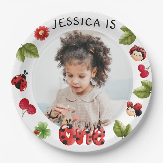 Little Bug Pink Ladybug 1st Birthday Foto Papieren Bordje (Voorkant)