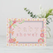 Little Bugs Baby Shower Uitnodigingen Roze (Staand voorkant)