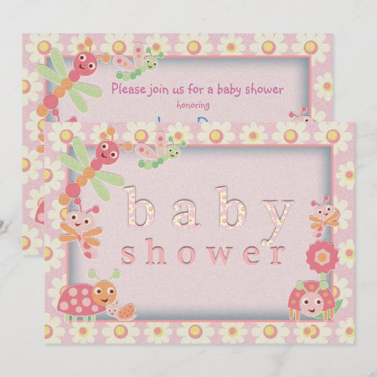 Little Bugs Baby Shower Uitnodigingen Roze (Voorkant / Achterkant)