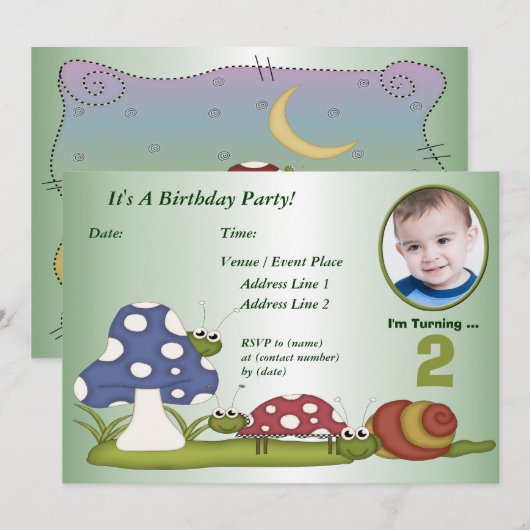 Little Bugs Custom Birthday Party Invitation Kaart (Voorkant / Achterkant)
