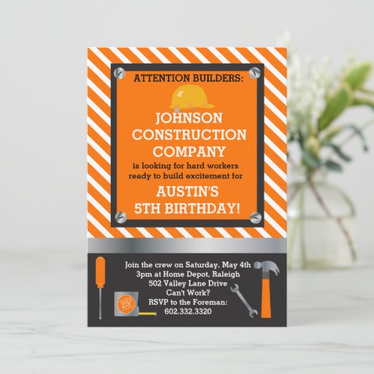 Little Builder Construction & Tools Birthday Party Kaart (Staand voorkant)