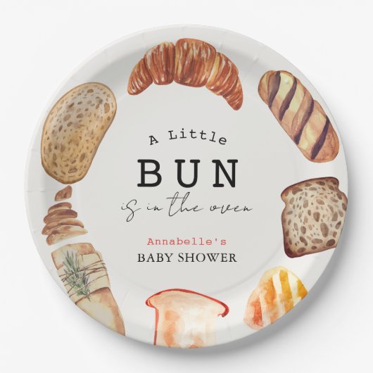 Little Bun in the Oven Bakery Pastries Baby Shower Papieren Bordje (Voorkant)