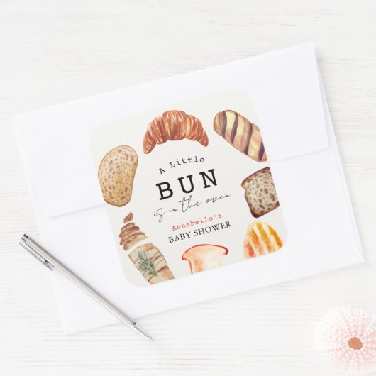 Little Bun in the Oven Bakery Pastries Baby Shower Vierkante Sticker (Envelop)