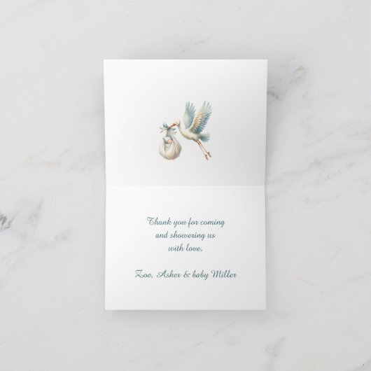 Little Bundle Blue  Ooievaar Baby shower Bedankkaart (Binnen)