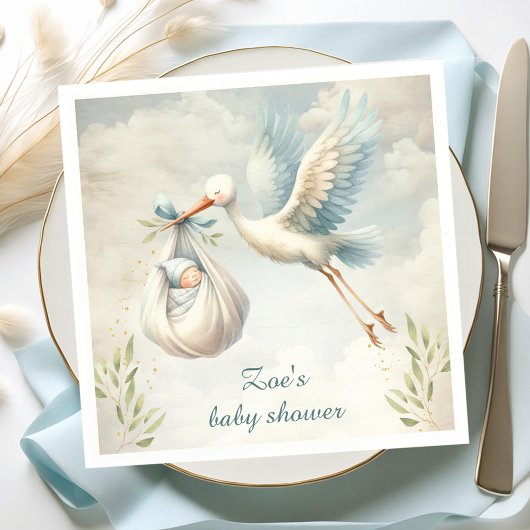 Little Bundle Blue  Ooievaar Baby shower Servet