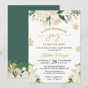 Little Bundle of Joy Gold Floral Baby shower Kaart