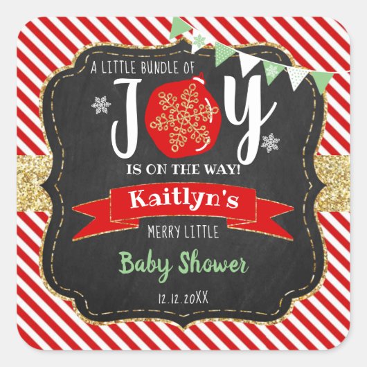 "Little Bundle of Joy" kerstBaby shower Vierkante Sticker (Voorkant)