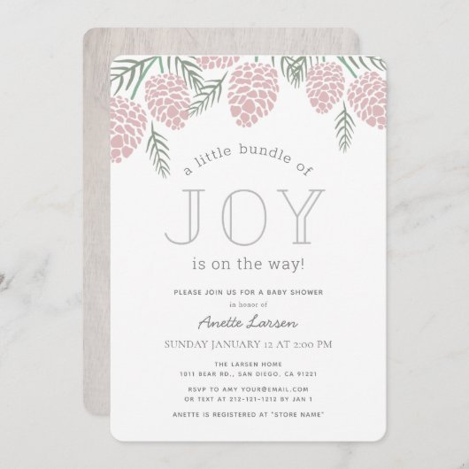 Little Bundle of Joy Pink Pine Cone Baby shower Kaart (Voorkant / Achterkant)
