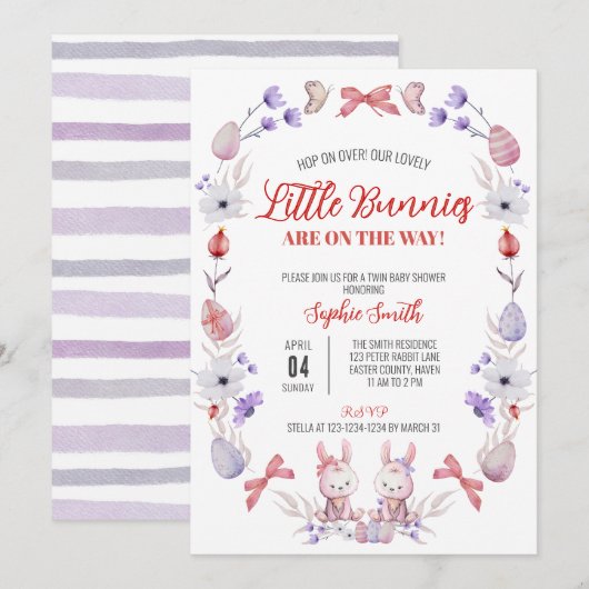 Little Bunnies Baby shower, Easter Twin Shower Kaart (Voorkant / Achterkant)