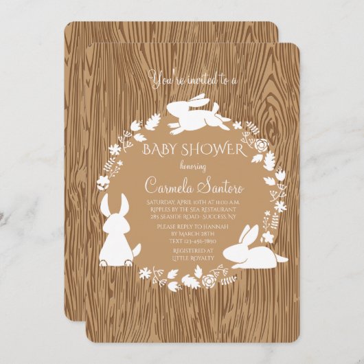 Little Bunnies Brown Uitnodiging (Voorkant / Achterkant)