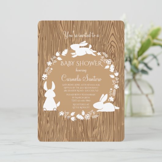 Little Bunnies Brown Uitnodiging (Staand voorkant)