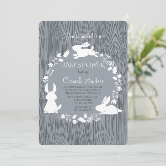 Little Bunnies Grey Uitnodiging (Staand voorkant)