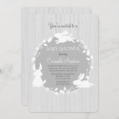 Little Bunnies Grey Uitnodiging (Voorkant / Achterkant)