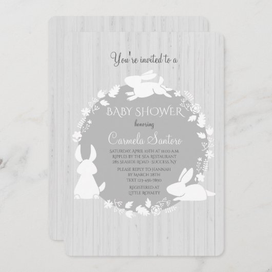 Little Bunnies Grey Uitnodiging (Voorkant / Achterkant)
