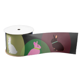 Little bunnies pink, rose, white on satin ribbon satijnen lint
