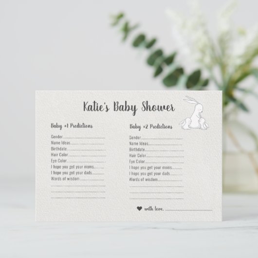Little Bunnies | Twins Baby shower Guessing spel Kaart (Staand voorkant)