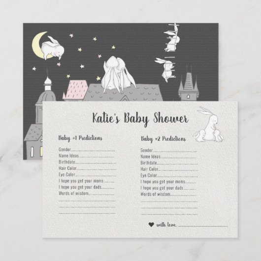 Little Bunnies | Twins Baby shower Guessing spel Kaart (Voorkant / Achterkant)