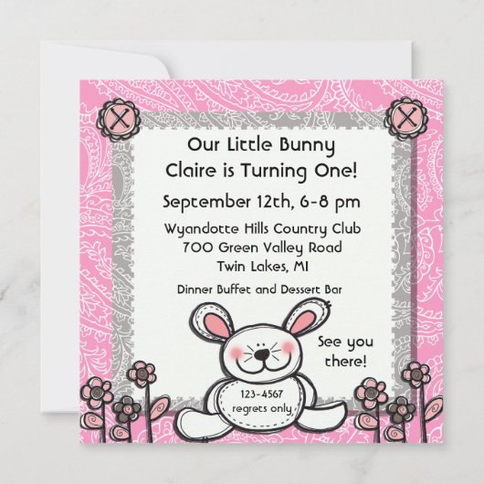Little Bunnies verjaardagsuitnodiging Kaart (Achterkant)