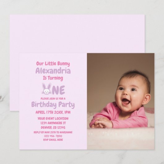 Little Bunny 1st Birthday Kaart (Voorkant / Achterkant)