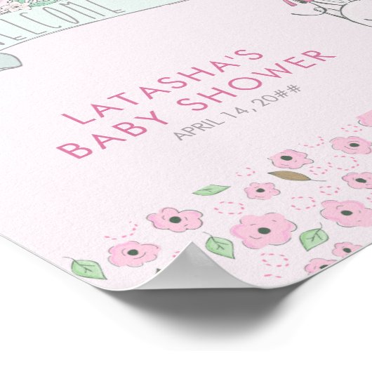 Little Bunny and Balloon Baby shower Welcome Poster (Hoek)