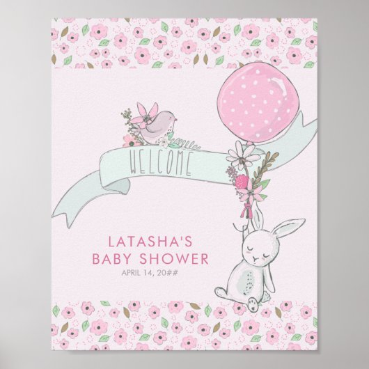 Little Bunny and Balloon Baby shower Welcome Poster (Voorkant)