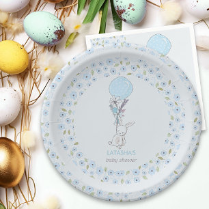 Little Bunny and Balloon Blue Boy Baby shower Papieren Bordje
