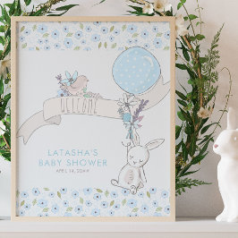 Little Bunny and Balloon Boy Baby shower Welcome Poster