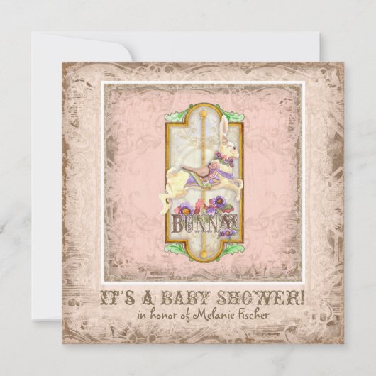 Little Bunny Baby Meisje Circus Carrousel  Kunst Kaart (Voorkant)