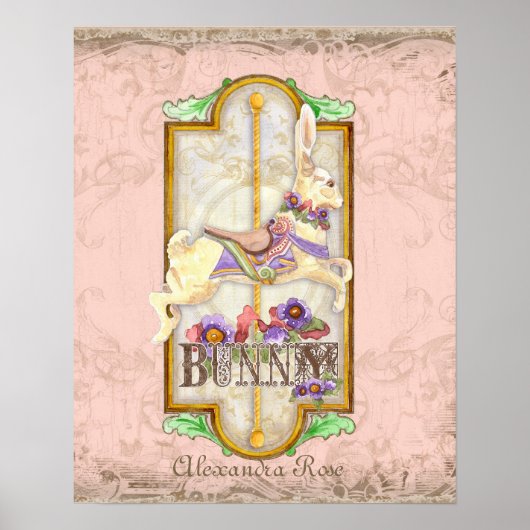 Little Bunny Baby Meisje Circus Carrousel  Kunst Poster (Voorkant)