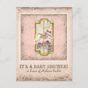 Little Bunny Baby Meisje Circus Carrousel  Kunst Uitnodiging Briefkaart