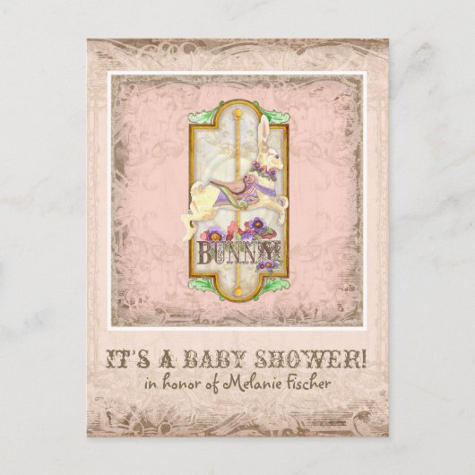 Little Bunny Baby Meisje Circus Carrousel  Kunst Uitnodiging Briefkaart (Voorkant)