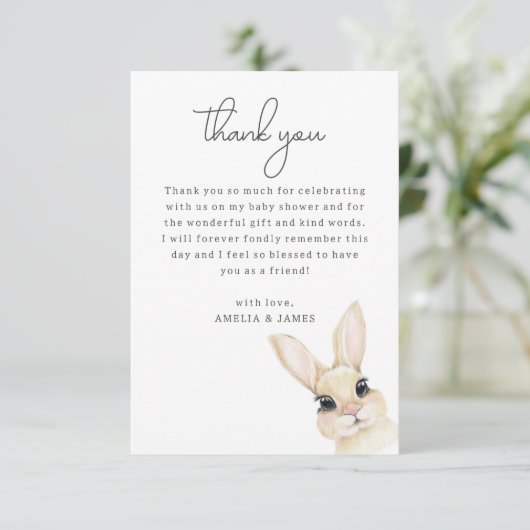Little Bunny Baby shower Bedankt Card Informatiekaartje (Staand voorkant)