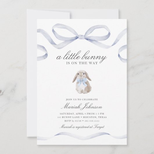 Little Bunny Baby Shower | Boy Blue Spring Easter Kaart (Voorkant)