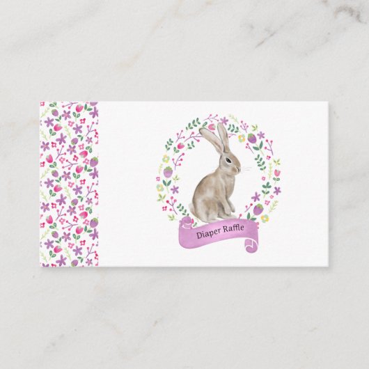 Little Bunny Baby shower Diaper Raffle Floral Informatiekaartje (Voorkant)