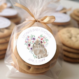 Little Bunny Baby shower Floral Love Heart Ronde Sticker